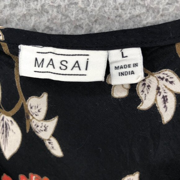 Masai Top Womens Large Black Floral Cap Sleeves V Neck Pullover Relaxed Blouse - Picture 5 of 9